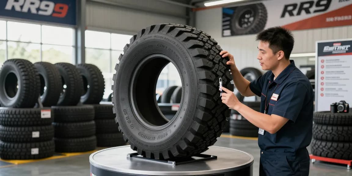 Showcasing the Double Coin RR99 tire highlighting its durability and all-position functionality in a professional setting.