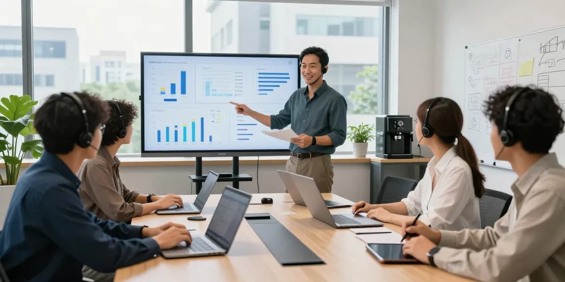 Team collaborating on IT support for small businesses in a modern office environment.