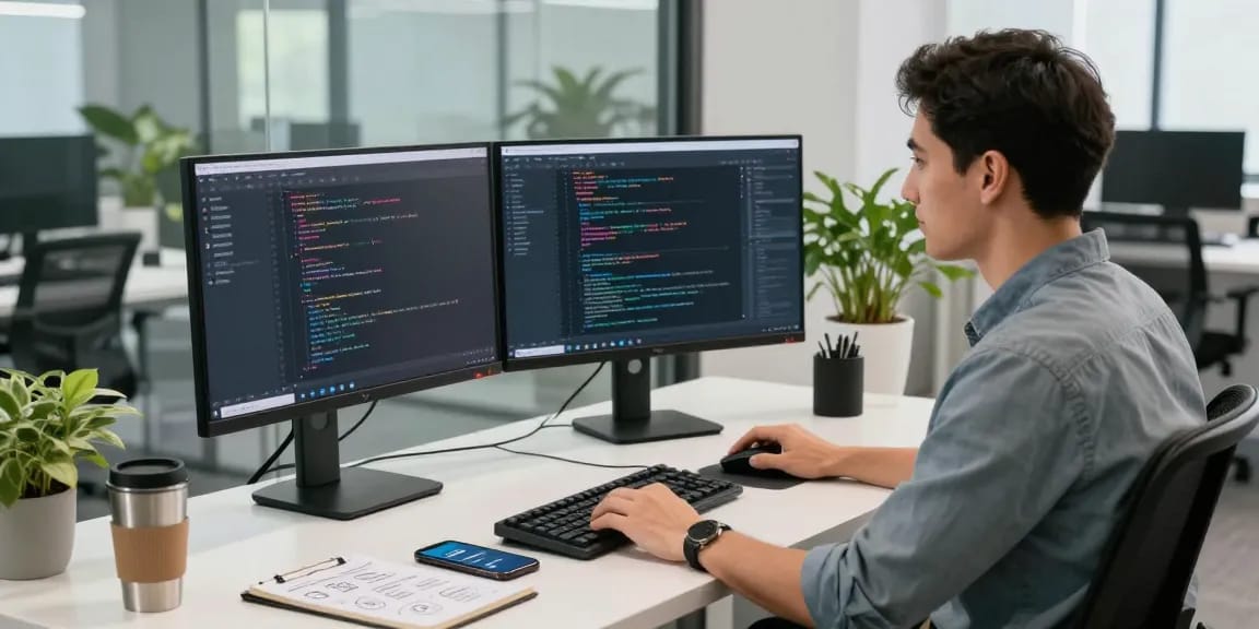 Optimized Telegram download interface on developer's screen in modern workspace.