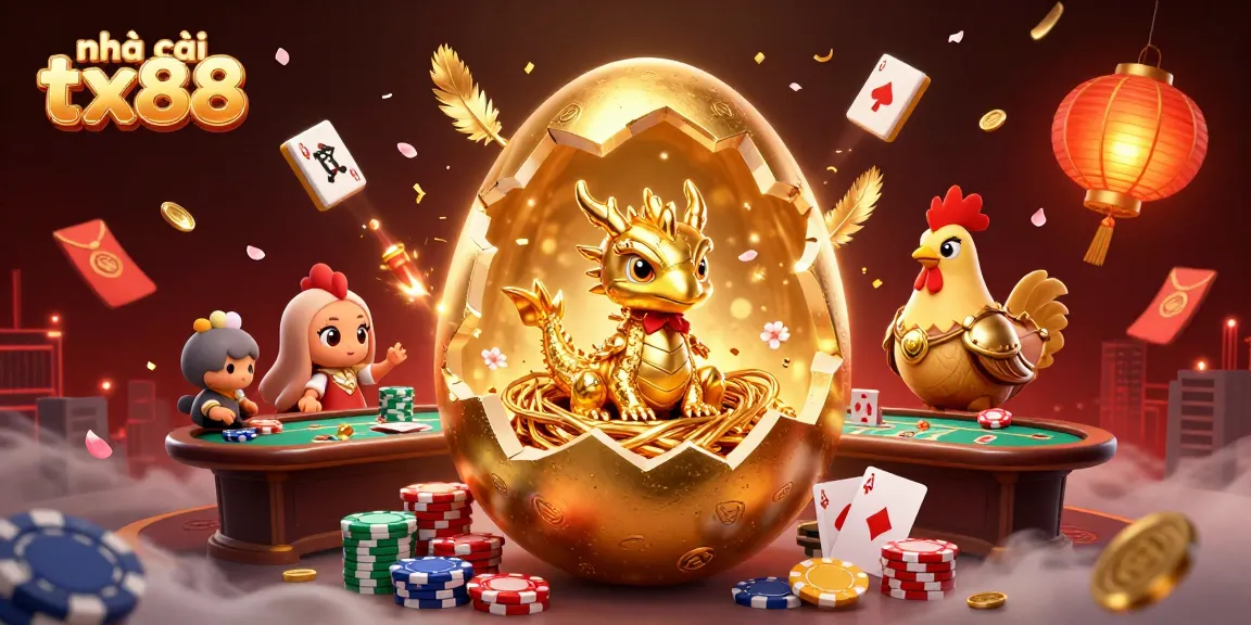 Experience the vibrant world of nhà cái tx88 featuring a golden dragon amidst lively casino elements.