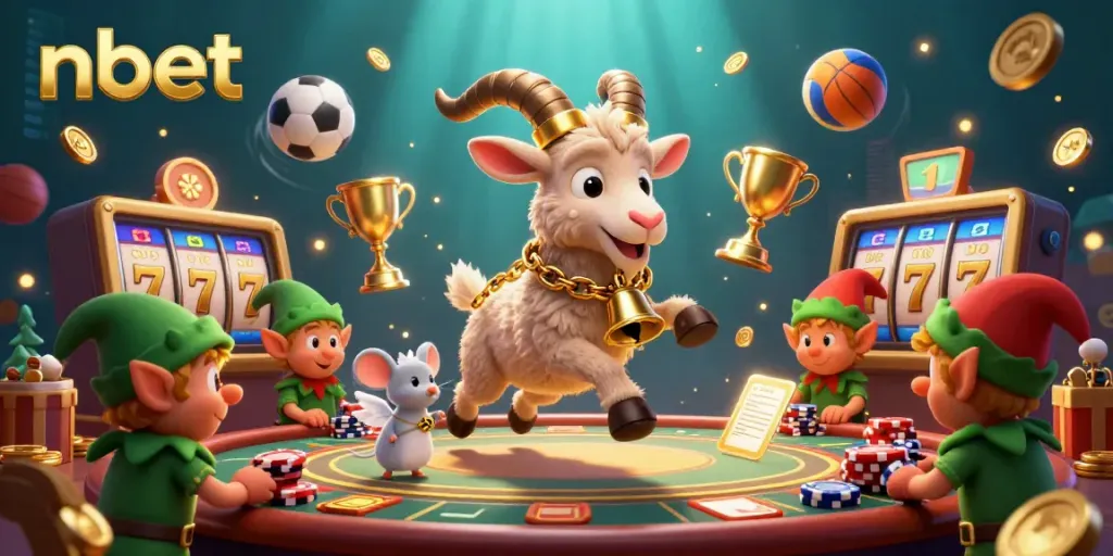 Engaging festive illustration showcasing nbet casino environment with characters and vibrant gaming elements.