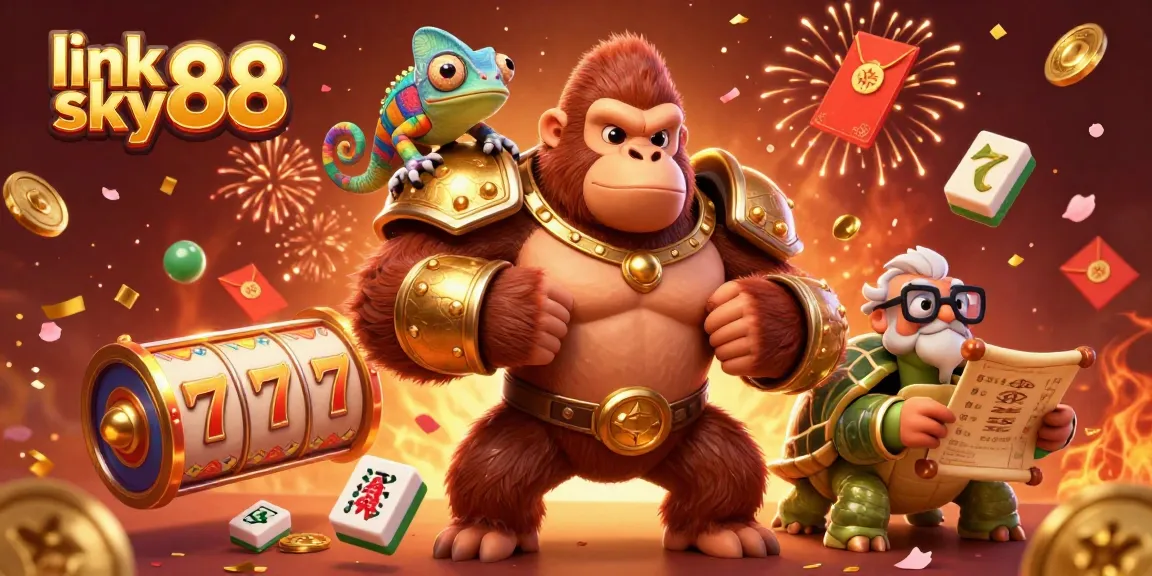 Experience the excitement of link sky88 with a vibrant 3D casino scene featuring a gorilla king and dynamic game elements.