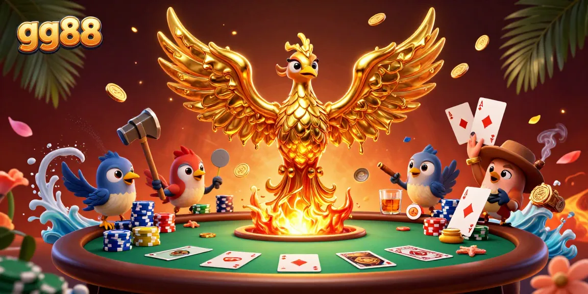 Experience the thrilling action of gg88 with golden phoenix, poker chips, and casino flair.
