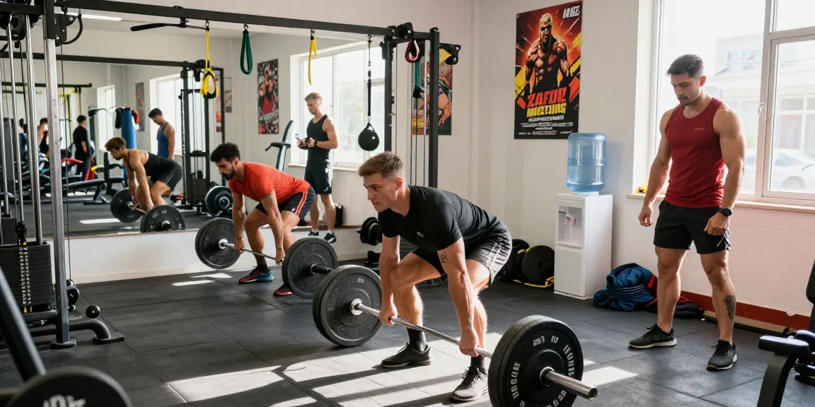 Anabolika Shop Deutschland - Dynamische Fitnessszene mit Bodybuildern, die intensives Training umgeben von modernem Fitness-Equipment und motivierender Dekoration betreiben.