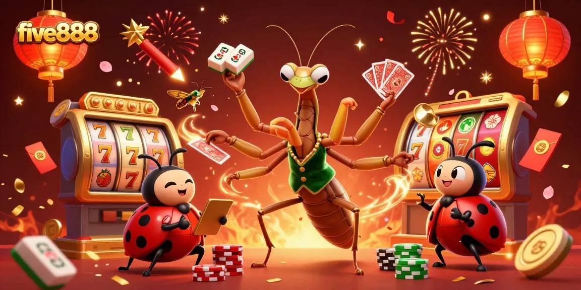 Experience the exciting world of five888 with vibrant slot reels and lively casino action!
