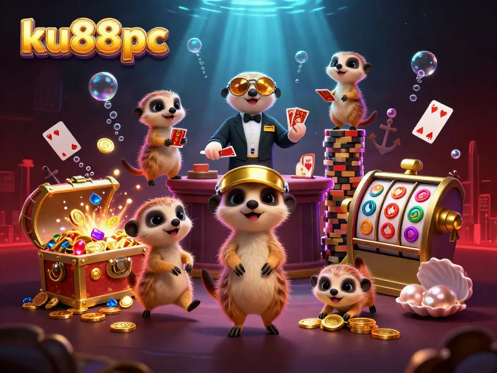 Experience thrilling gambling action at ku88pc with playful meerkats running a vibrant casino operation.