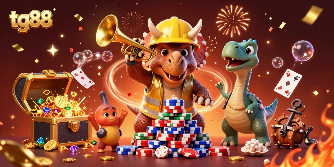 Tg88 players winning big at the casino with colorful chips and cards in vibrant celebration.