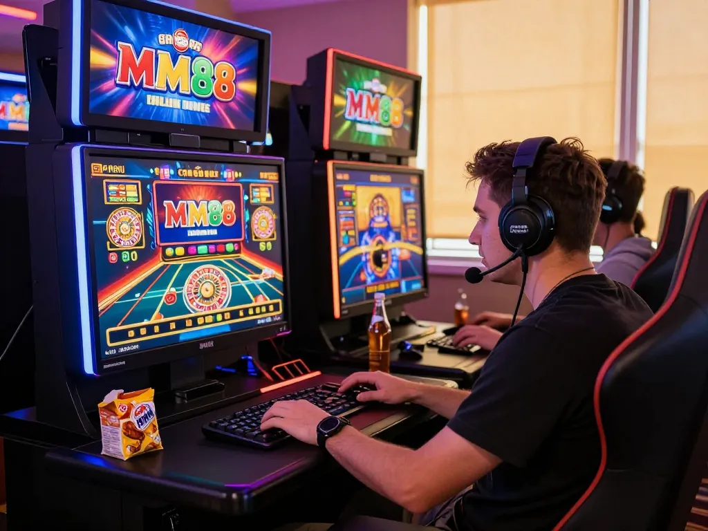 Engaged player experiencing MM88 online casino with vibrant gaming interface and live dealer interaction.