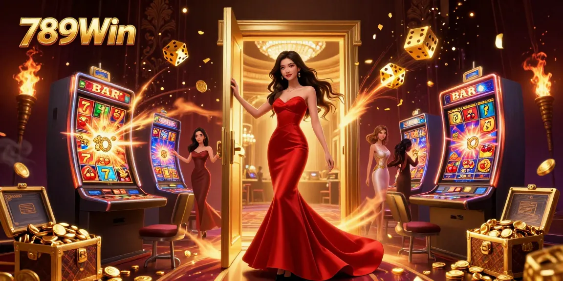 Experience thrilling moments with 789Win at a luxury casino doorway filled with excitement and jackpots.