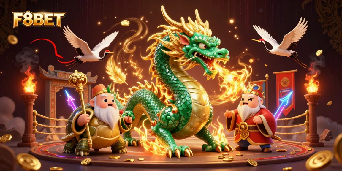 Experience the thrill of F8BET with an ultra-detailed 3D casino scene featuring mythical and lucky elements.