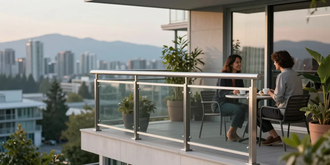 Elegant custom railing enhancing a modern Vancouver balcony with stunning views.