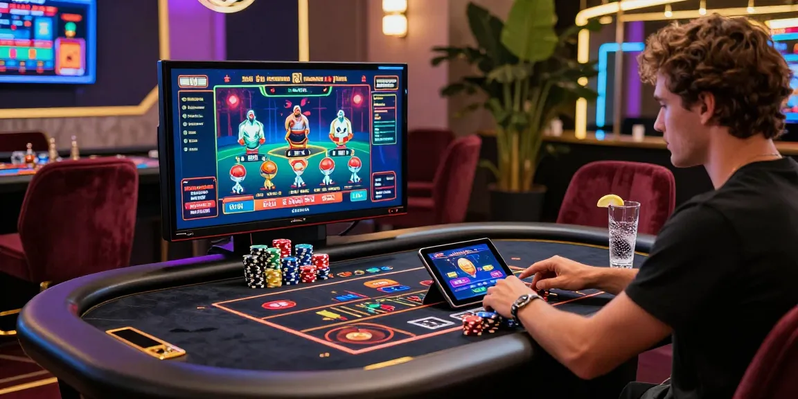 Giocatore che si gode un'esperienza lussuosa in un casinò non AAMS con giochi vivaci e bonus visibili.