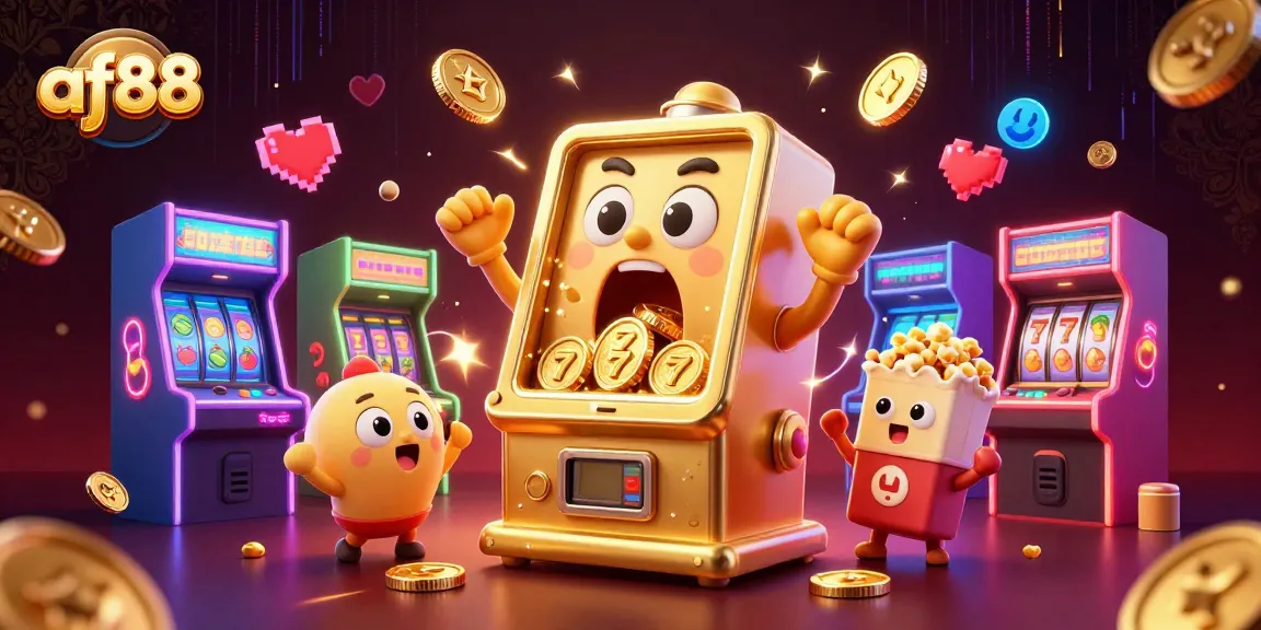Engage with af88's gaming thrills, showcasing a joyful slot machine winning with excitement.