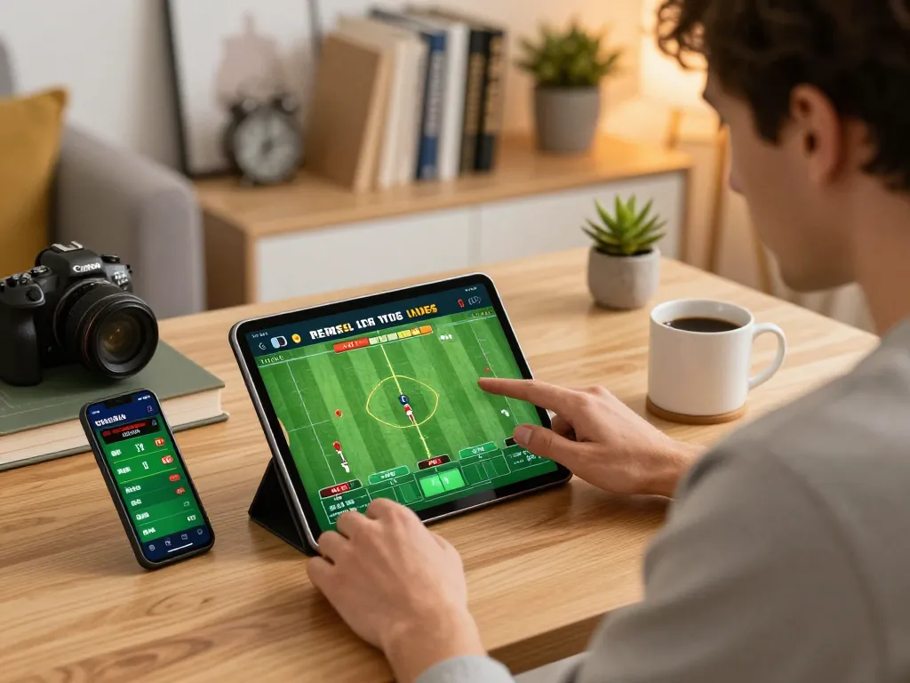 Sunwin player engaged in live sports betting on a tablet with odds displayed, highlighting strategic gaming.