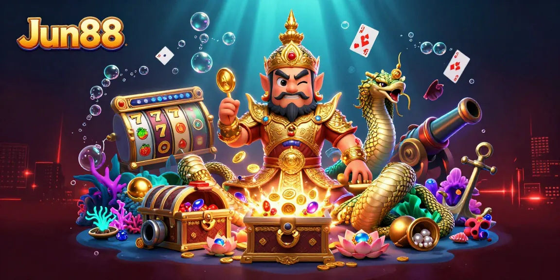 Engage in thrilling play with Jun88's vibrant slot games amidst a dynamic casino scene.