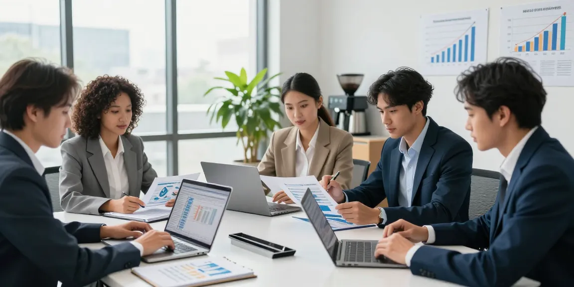 Collaborative team discussing accounting services for small business in modern office
