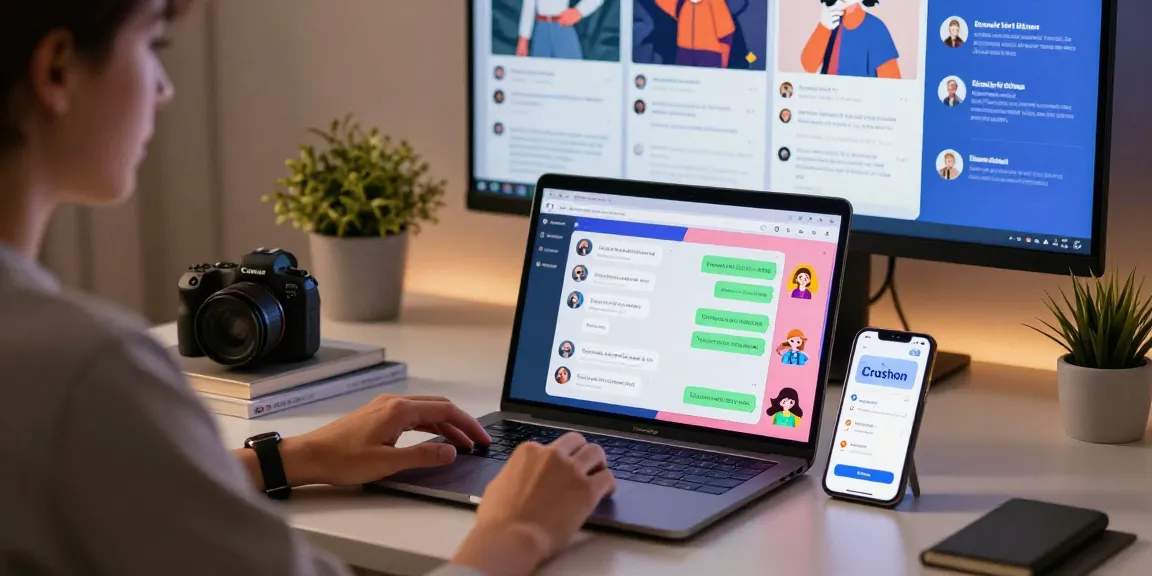 Experience engaging AI chat with crushon ia characters on sleek laptop.
