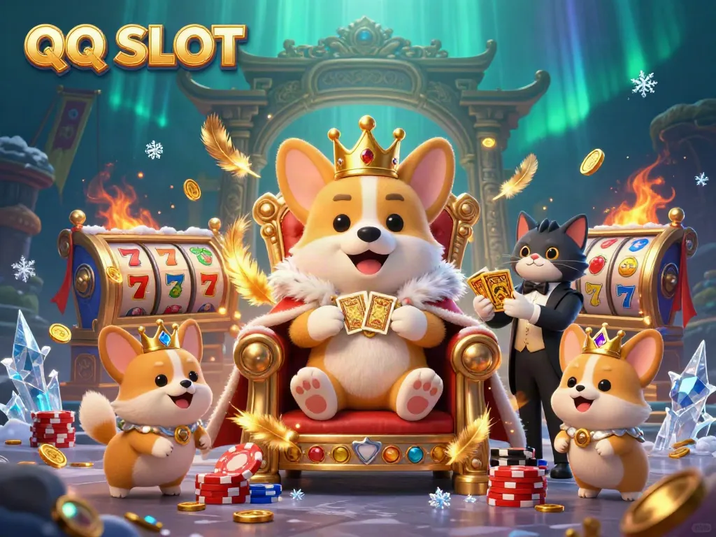 Engage with the QQ SLOT experience featuring a royal corgi and thrilling casino elements.