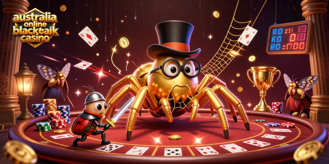 Engage with australia online blackjack casino in a vibrant scene of dynamic poker action and whimsical characters.