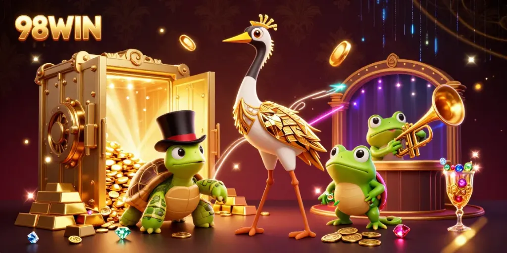 Engage in thrilling gameplay at 98WIN with 3D characters and dazzling casino elements.