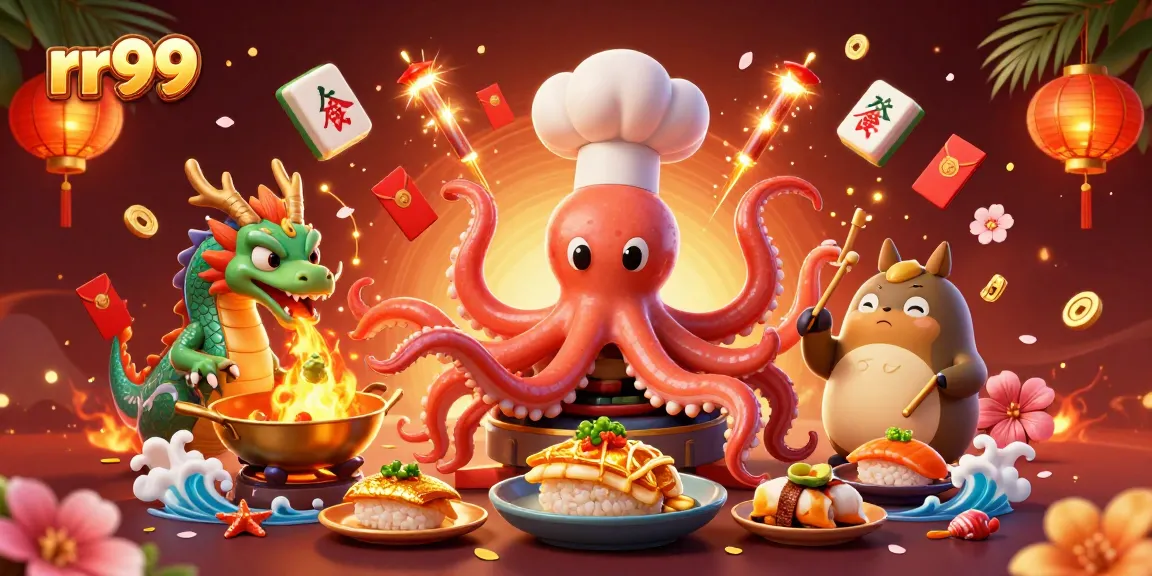 Win big with rr99 at this vibrant 3D casino scene featuring fun characters and rich elements.