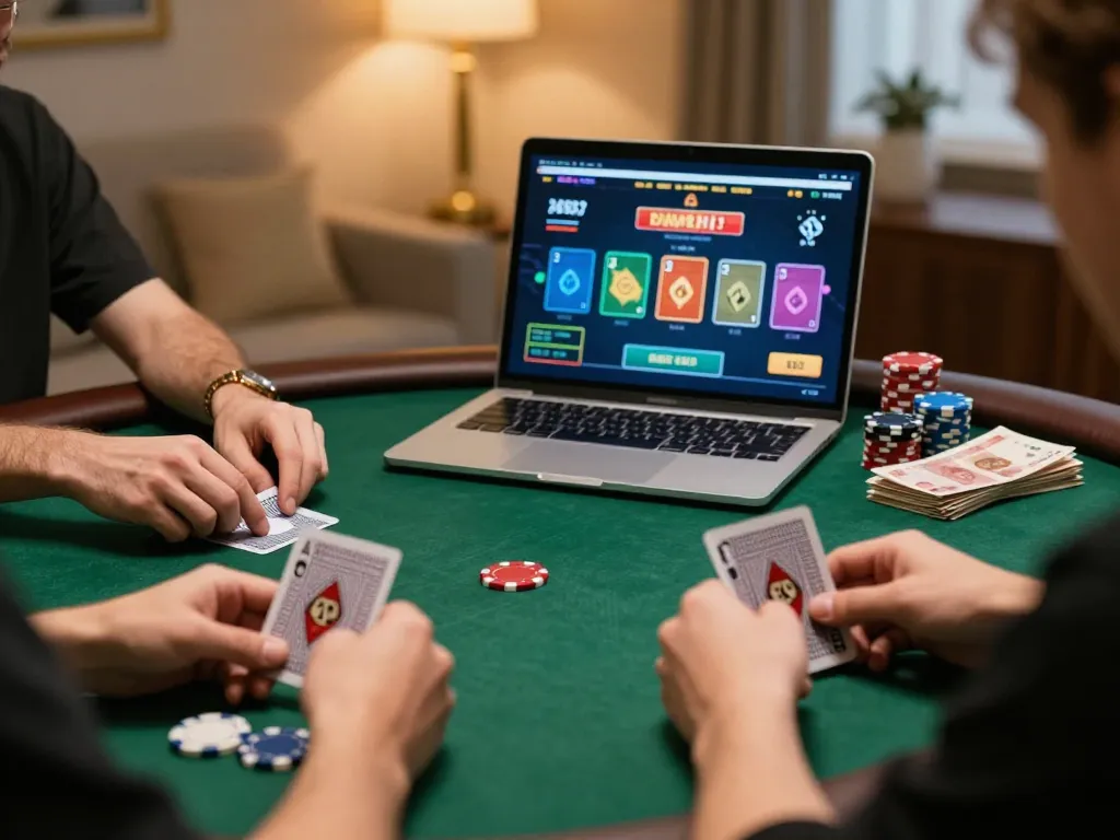 Players engaging in strategy at Website Lu88 poker game with warm ambiance
