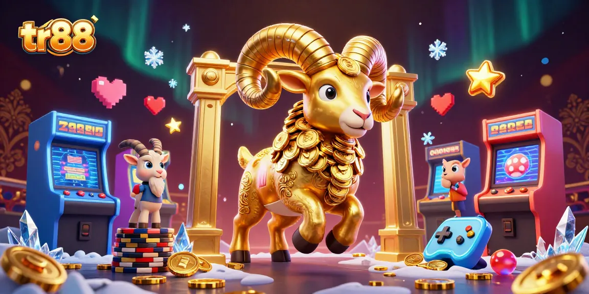 Experience the exciting world of tr88 with a golden ram charging through a vibrant casino scene.