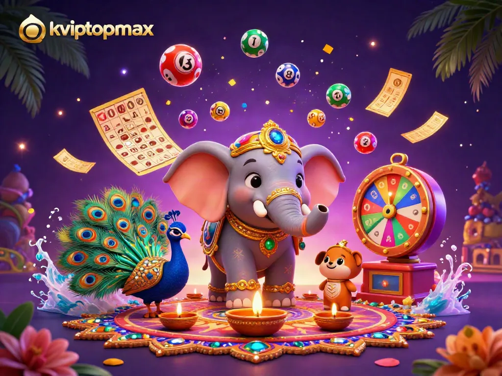 Experience vibrant excitement with okviptopmax as colorful lottery elements burst around a celebratory scene.