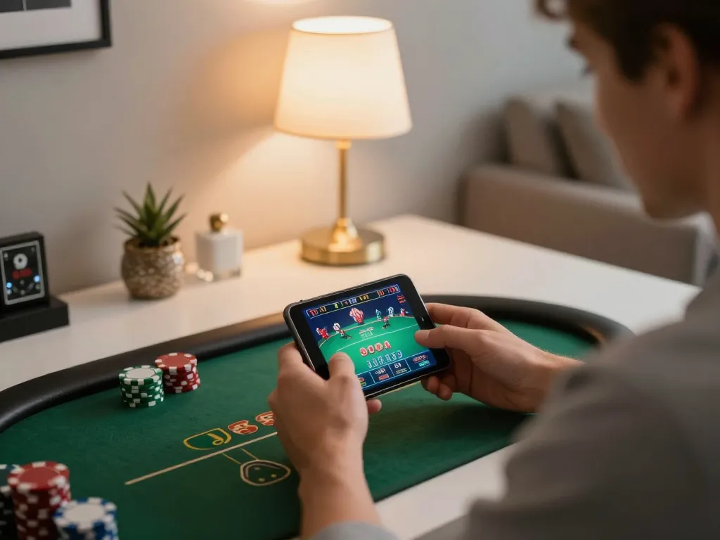 Engaged player betting on 88vvgo app while sitting comfortably at home.