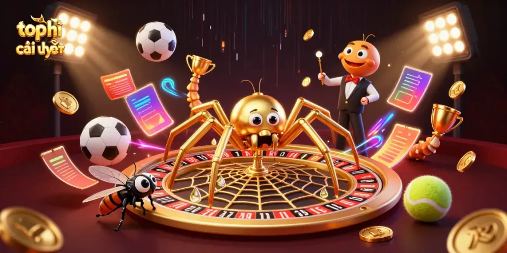 Place bets with top nhà cái uy tín in this vibrant 3D cartoon casino scene featuring unique characters and elements.