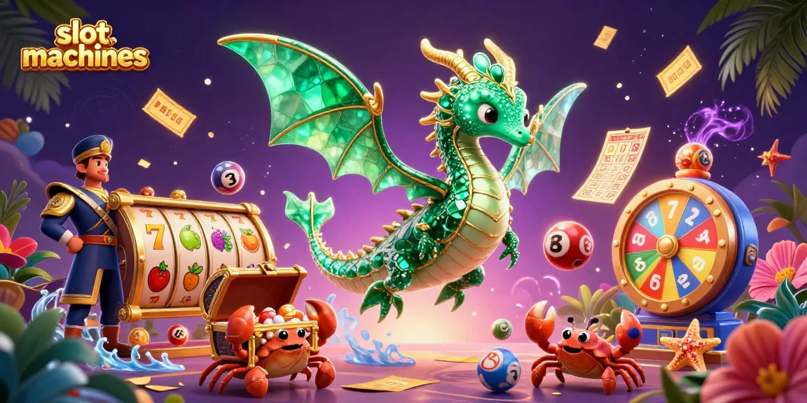 Engage with dynamic slot machines featuring colorful characters and winning elements in a captivating casino scene.