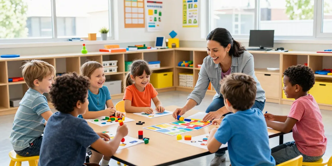 Executive functioning support autism Burlington in a vibrant classroom with happy children engaged in learning activities