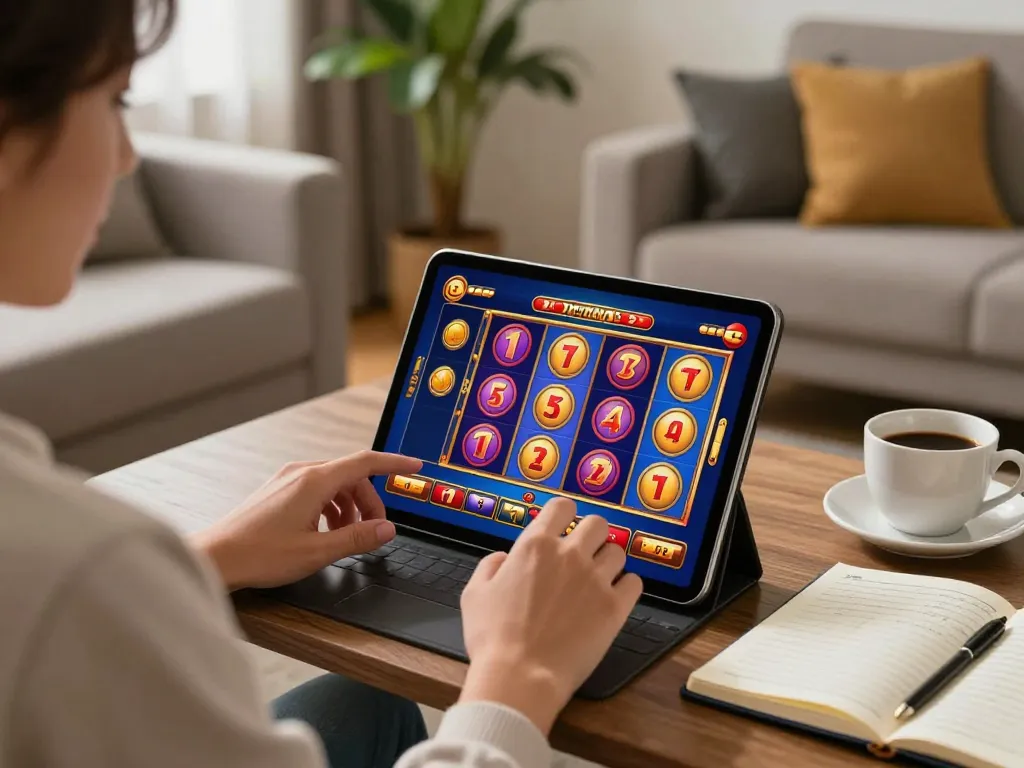 Engaging moment of a player using vb88game on a tablet in a cozy living room.