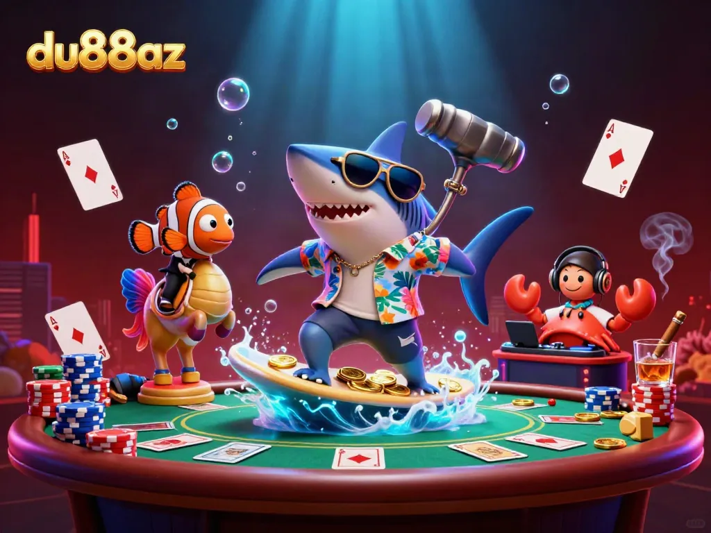 Experience the thrill of du88az as a hammer-head shark claims gold coins in this vibrant casino scene!