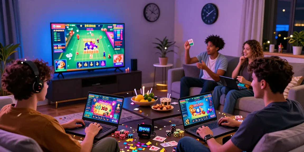 Players enjoying Rikvip online gaming during a vibrant session with exciting games and colorful decorations.