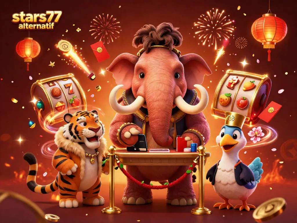 Gambarlah dodo doorman mengantar tamu VIP saber-tooth di stars77 alternatif dengan kemewahan permainan kasino.