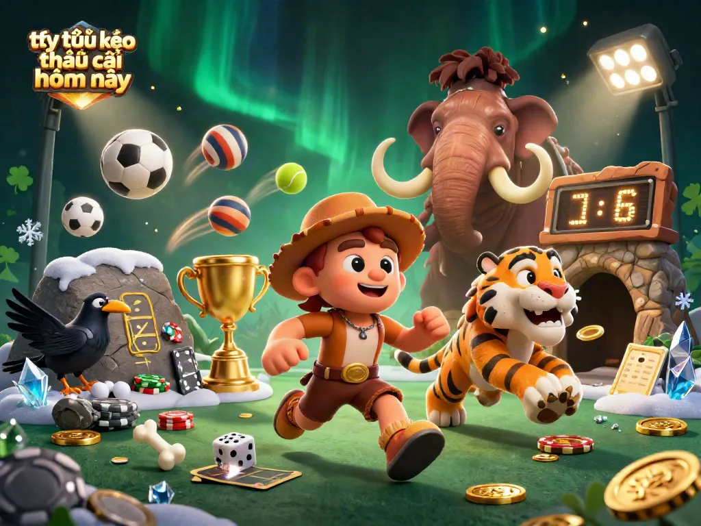 Experience the thrill of tỷ lệ kèo nhà cái hôm nay in a vibrant prehistoric casino scene featuring dynamic sports betting elements.