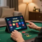 Nohu90 online casino gameplay with a user strategically making decisions on a tablet in a cozy setup