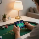 Engaged player betting on 88vvgo app while sitting comfortably at home.
