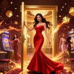Experience thrilling moments with 789Win at a luxury casino doorway filled with excitement and jackpots.