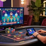 Giocatore che si gode un'esperienza lussuosa in un casinò non AAMS con giochi vivaci e bonus visibili.