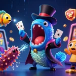 Experience sc88 magic with a deep-sea eel performing casino card tricks in a vibrant scene.