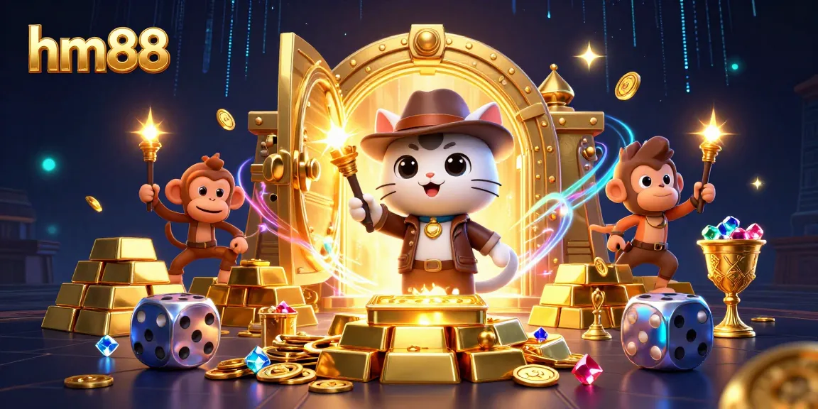 Spin to win at hm88 with a colorful 3D casino scene filled with treasures and excitement.