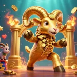 Win big at link vào lucky88 with a packed casino scene featuring a charging ram and arcade elements.