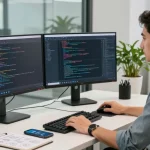 Optimized Telegram download interface on developer's screen in modern workspace.
