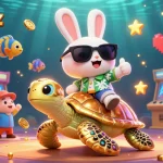 Experience excitement with five88zz, a vibrant gambling scene featuring a lucky rabbit and golden turtle.