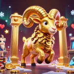 Experience the exciting world of tr88 with a golden ram charging through a vibrant casino scene.