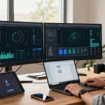 Fast and secure network optimization using 快连 software in a modern office workspace.