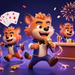 Experience excitement at cm88-vn with a vibrant casino scene featuring hyenas enjoying slots and drinks.