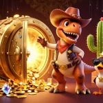 Experience exhilarating wins with CM88 as a T-Rex cowboy and friends claim treasures in a dynamic casino scene.